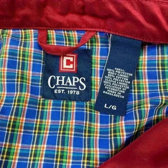 Chaps Ralph Lauren Jacket Large Zip Maroon Plaid Lining Corduroy Collar Men’s - Picture 6 of 6